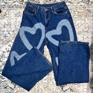 SHEIN Denim Jeans with Heart Pattern